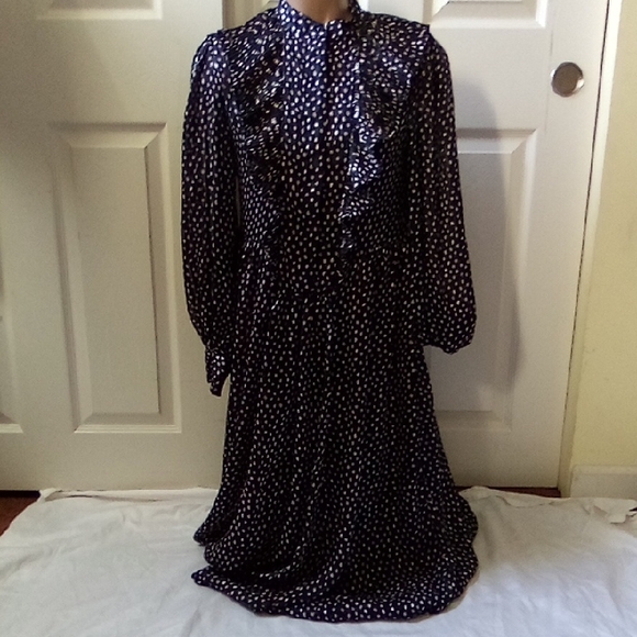 Mango Black and White,Ruffle Long Sleeve Dress, Size 4 - Picture 1 of 9